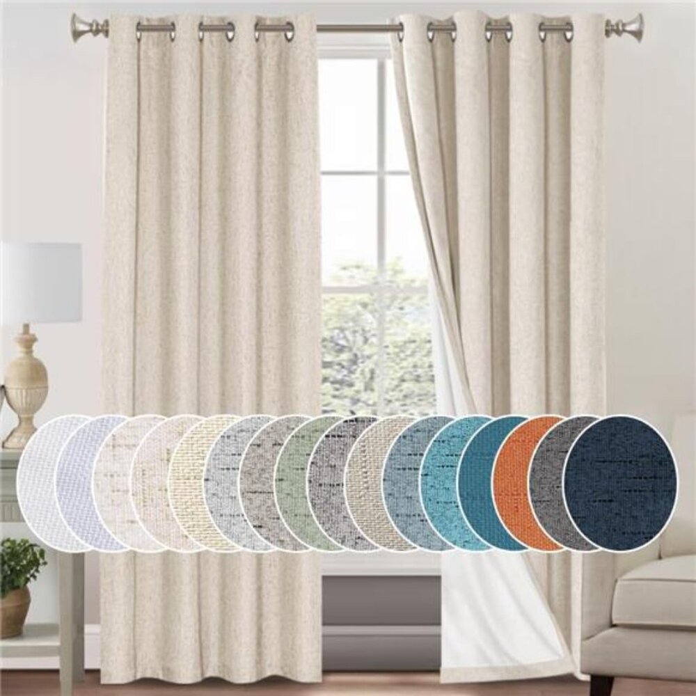 Primitive Textured Linen 100% Blackout Curtains for Bedroom/Living Room